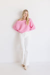 Long Dolman Sleeve Ribbed Sweater Top Pink