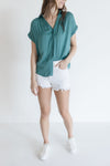 Short Sleeve Button Down Top Teal