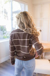 Long Sleeve Stripe Print Knit Sweater Brown