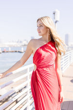 One Shoulder Pleated Maxi Dress Red
