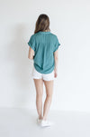 Short Sleeve Button Down Top Teal