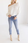  Long Dolman Sleeve Ribbed Sweater Top White
