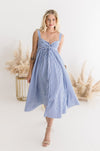 Sleeveless Stripe Print Midi Dress Blue