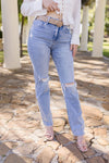 High Rise Distressed Straight Leg Jeans Light Wash