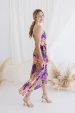 One Shoulder Pleated Floral Maxi Dress Blue