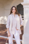 Long Sleeve Stripe Print Button Down Top Taupe