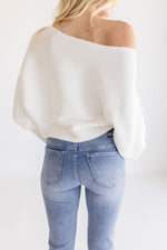  Long Dolman Sleeve Ribbed Sweater Top White