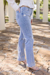 High Rise Distressed Straight Leg Jeans Light Wash