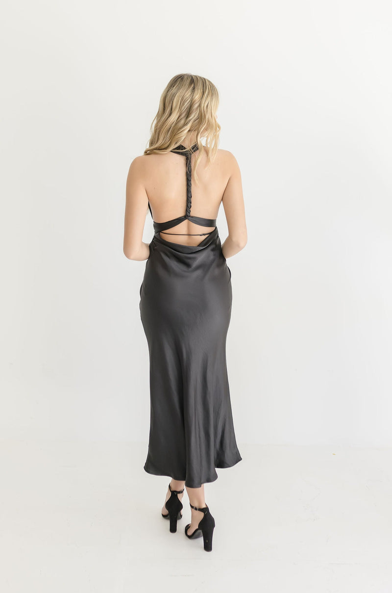 Estelle Sleeveless Halter Open Back Maxi Dress Black – Miss Match Group Inc.