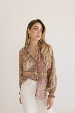 Long Sleeve Button Down Abstract Print Top Mauve