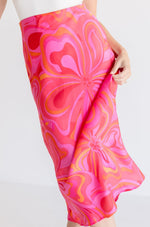  Abstract Print Midi Skirt Pink