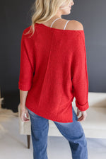  Scoop Neck Knit Sweater Top Red