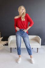 Scoop Neck Knit Sweater Top Red