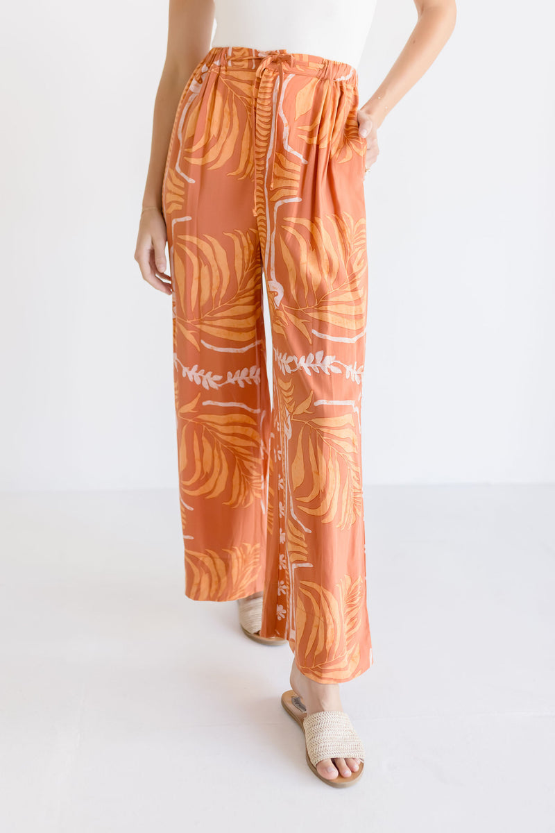 High Rise Tropical Print Pants Orange