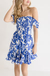 Off The Shoulder Floral Print Mini Dress Blue