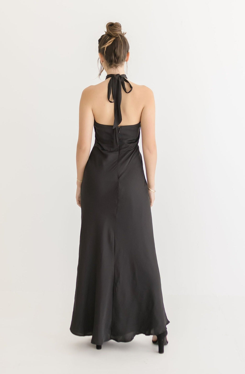 Sleeveless Halter Tie Back Maxi Dress Black