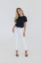 Faux Leather Twist Lock Skinny Belt Black