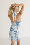 Halter Tie Back Tropical Print Mini Dress Ivory