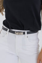 Faux Leather Twist Lock Skinny Belt Black