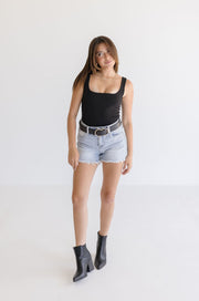Double Ring Faux Leather Belt- Black