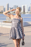 Sleeveless Gingham Print Mini Dress Black