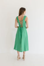 Open Back Tie Midi Dress Green