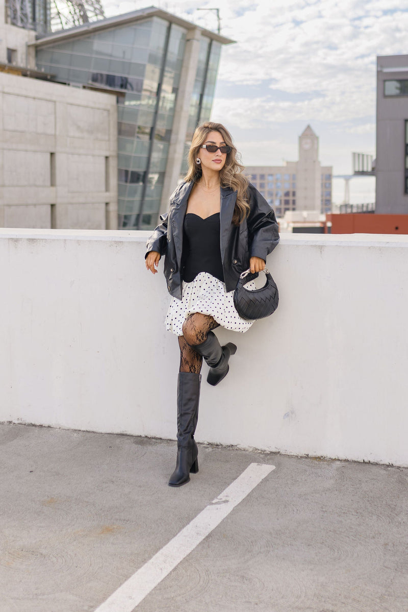 Sleeveless Polka Dot Print Bubble Mini Dress Black