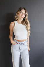 Ribbed Knit Sleeveless Crop Top White