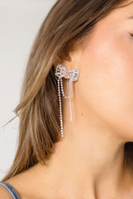  Rhinestone Bow Earrings Silver