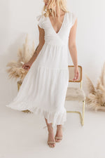 Flutter Sleeve Open Back Midi Dress White
