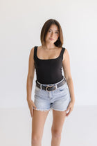 Double Ring Faux Leather Belt- Black
