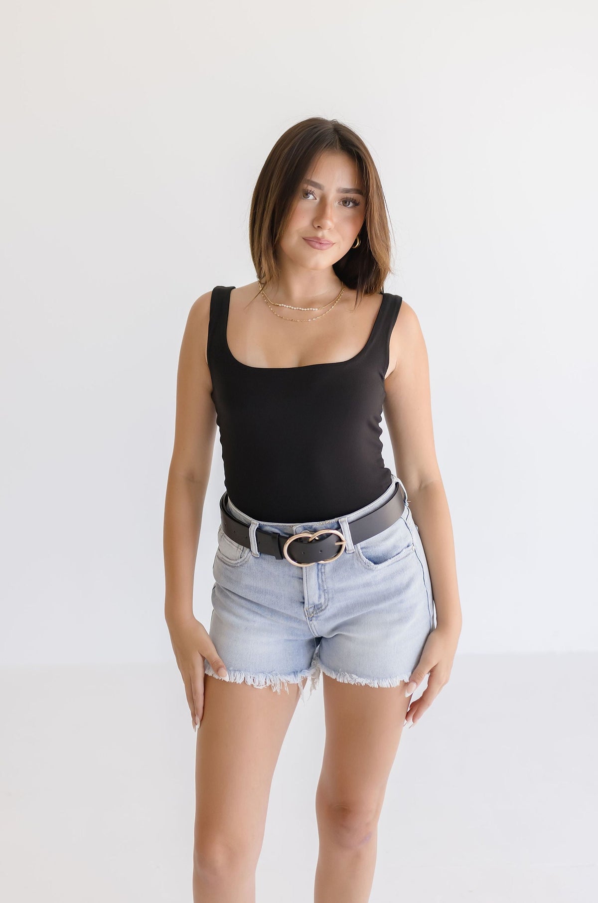 Double Ring Faux Leather Belt- Black