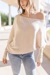 Long Dolman Sleeve Ribbed Sweater Top Sand