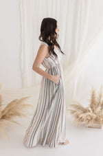  Sleeveless Stripe Print Maxi Dress White