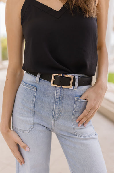 Sarah Double Metal Buckle Vegan Leather Belt Black – Miss  display picture 2
