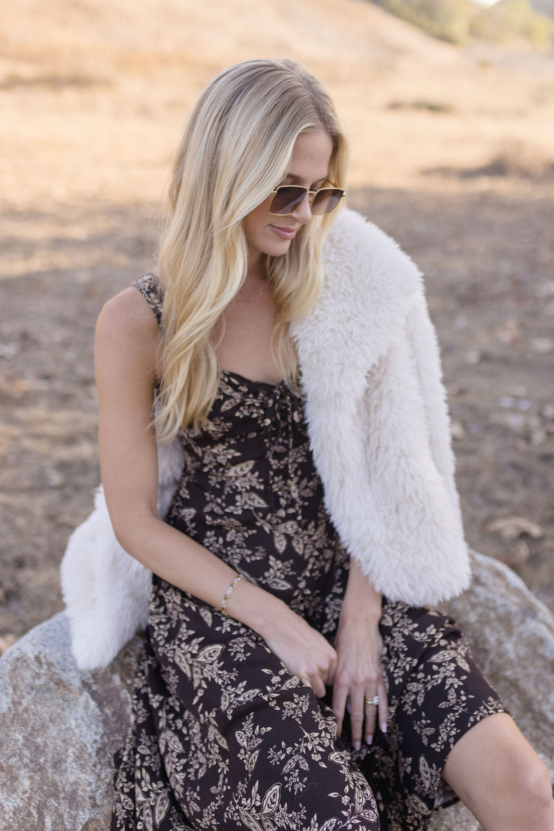 Alana Long Sleeve Faux Fur Jacket Ivory