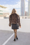 Long Sleeve Faux Fur Leopard Print Crop Jacket Brown