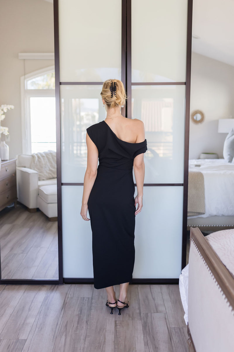 Short Sleeve Off The Shoulder Maxi Dress Black