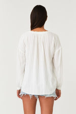 Long Sleeve Crochet Trim Top White