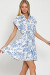 Short Dolman Sleeve Abstract Print Mini Dress Blue