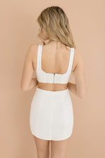 Sleeveless Cut Out Denim Mini Dress White