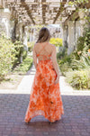 Back Tie Cut Out Floral Print Maxi Dress Orange