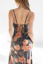 Cowl Neck Floral Print Maxi Dress Navy