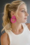 Straw Oval Earrings Pink