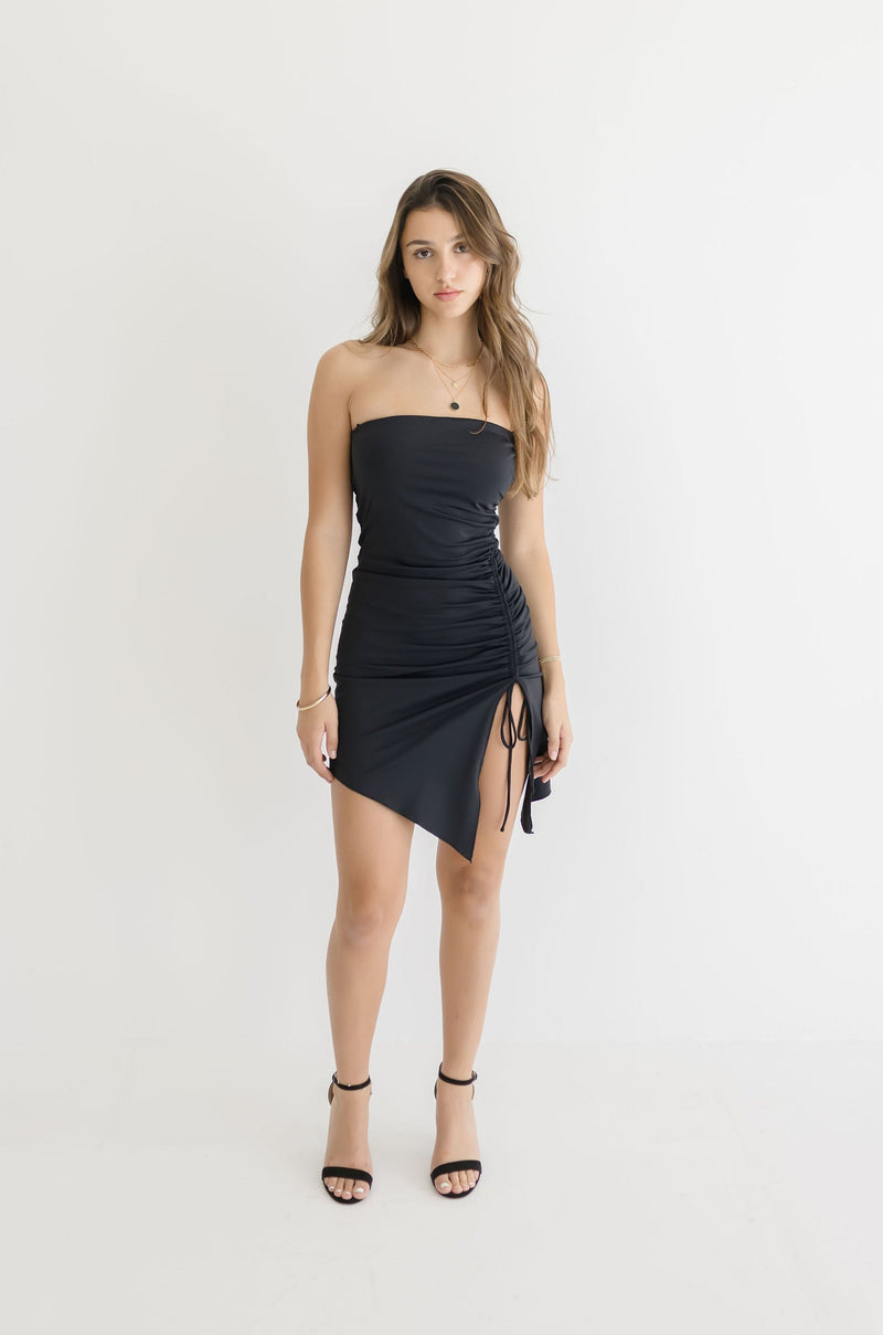 Sleeveless Drawstring Mini Dress Black