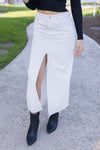  High Waist Denim Midi Skirt White
