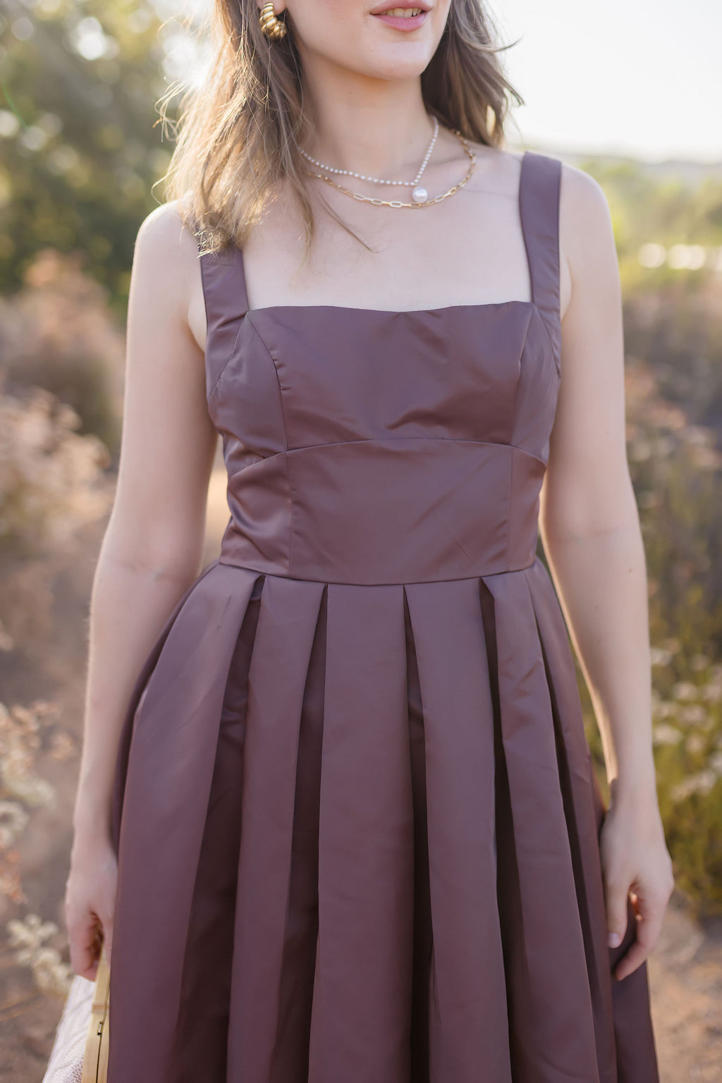 Sleeveless Low Back Midi Dress Brown