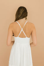 Crochet Sleeveless Open Cross Back Maxi Dress White