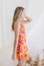  Sleeveless Back Tie Floral Print Mini Dress Orange