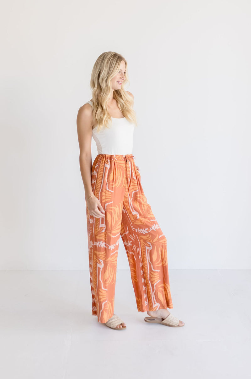  High Rise Tropical Print Pants Orange
